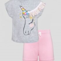 Комплект домашний (блуза и шорты) с принтом и декором, для девочек