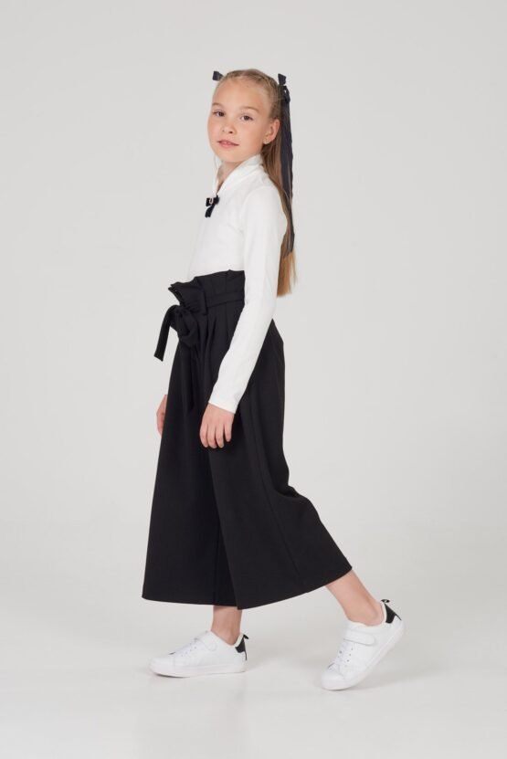 Брюки-кюлоты с завышенной талией, черный