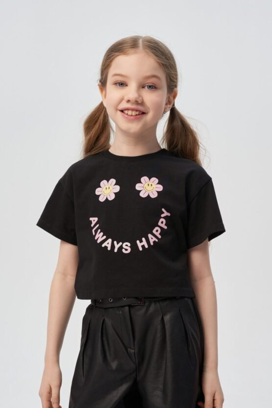 Кроп-топ с тесьмой и принтом