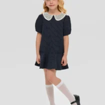 Զգեստ ժանյակավոր օձիքով, կապույտ